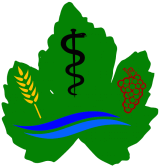 Logo mit Weinblatt, �hre, �skulapstab und Rebe